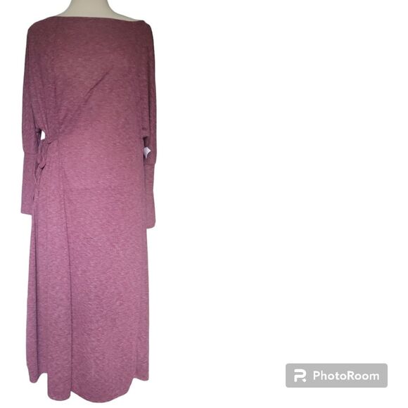 COZY LONG SLEEVE KNIT WRAP DRESS IN RED SYRAH HEATHER - XS - Picture 2 of 8